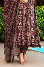 Dark Scarlet Cotton Printed Floor Lenght Anarkali Suit
