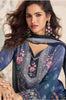 Navy Crepe Silk Mirror And Swarovski Embroidered Printed Suit With Gharara