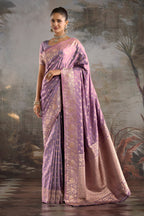 Lavender Soft Silk Zari Woven Saree