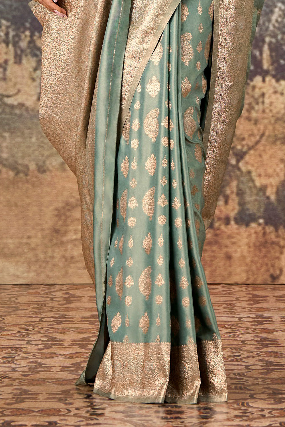 Sea Green Woven Silk Banarasi Saree