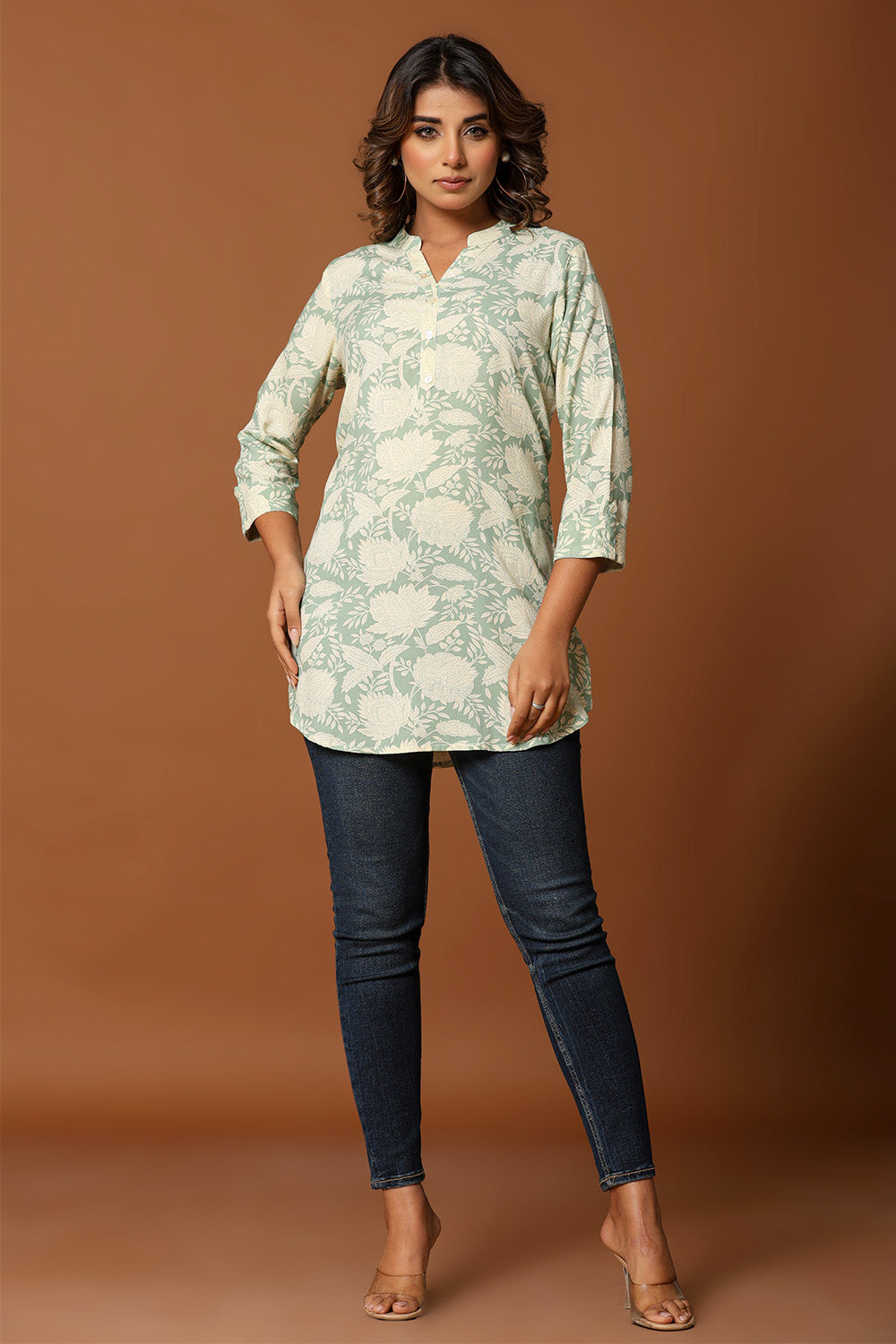 Pista Green Color Cotton Printed Tunic
