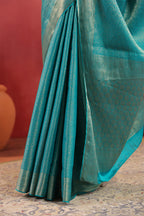 Teal Color Zari Woven Soft Silk Saree