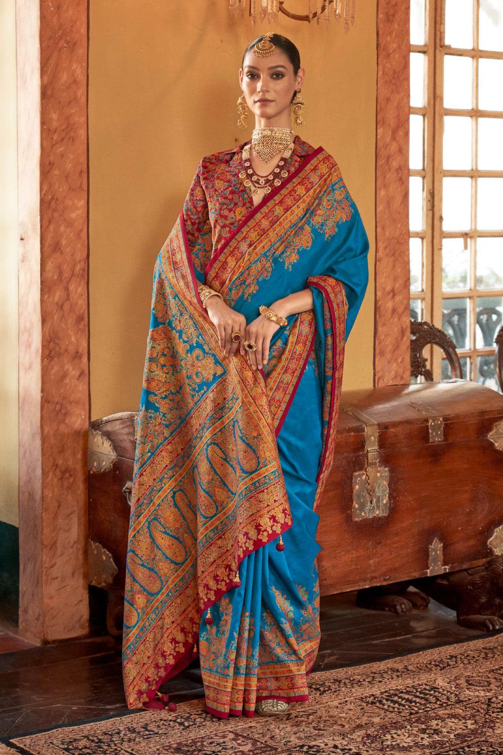 Blue Color Gajji Silk Printed Saree