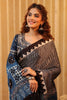 Black & Blue Pure Mulberry Silk Printed And Embroidered Saree