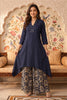 Navy Rayon Cotton Kurta With Printed Palazzo