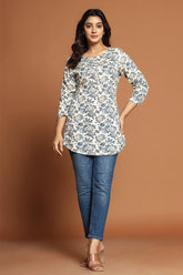 Beige & Grey Color Floral Printed Kurti
