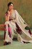 Cream Pure Crepe Silk Floral Printed Ruffled Saree With Readymade Cut-Dana Embroidered Blouse