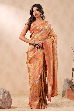 Peach Color Banarasi Woven Silk Saree