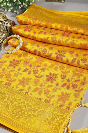 Yellow Color Tussar Woven Silk Saree