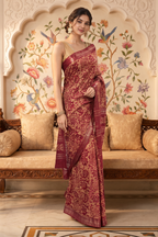Red And Beige Cotton Printed And Woven Border Saree