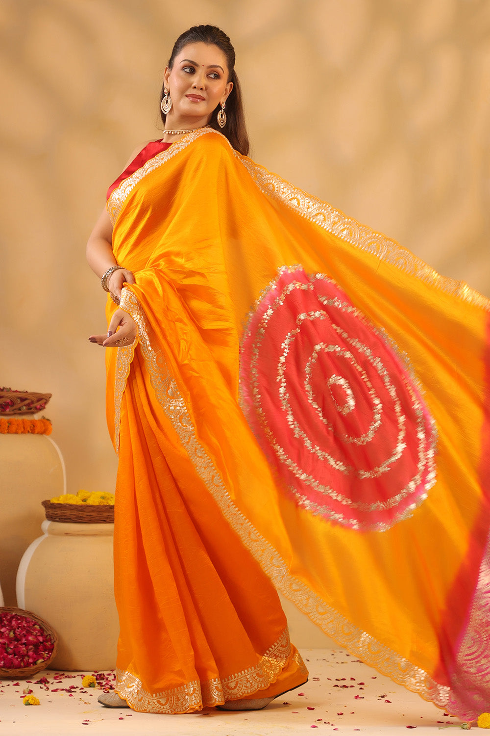 Mustard Pure Tissue Silk Zari Embroidered Saree