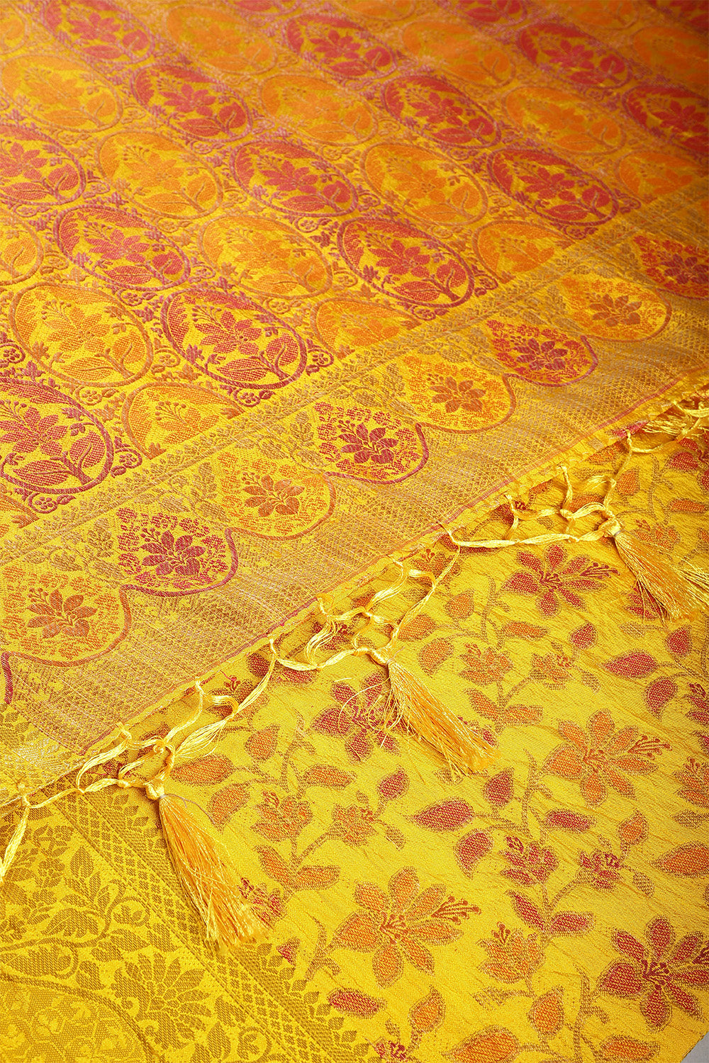 Yellow Color Tussar Woven Silk Saree