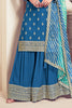 Blue Silk Embroidered Unstitched Suit Material With Readymade Palazzo
