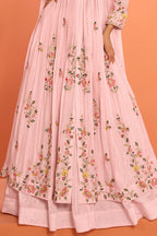 Baby Pink Crepe Silk Embroidered Anarkali Suit With Skirt