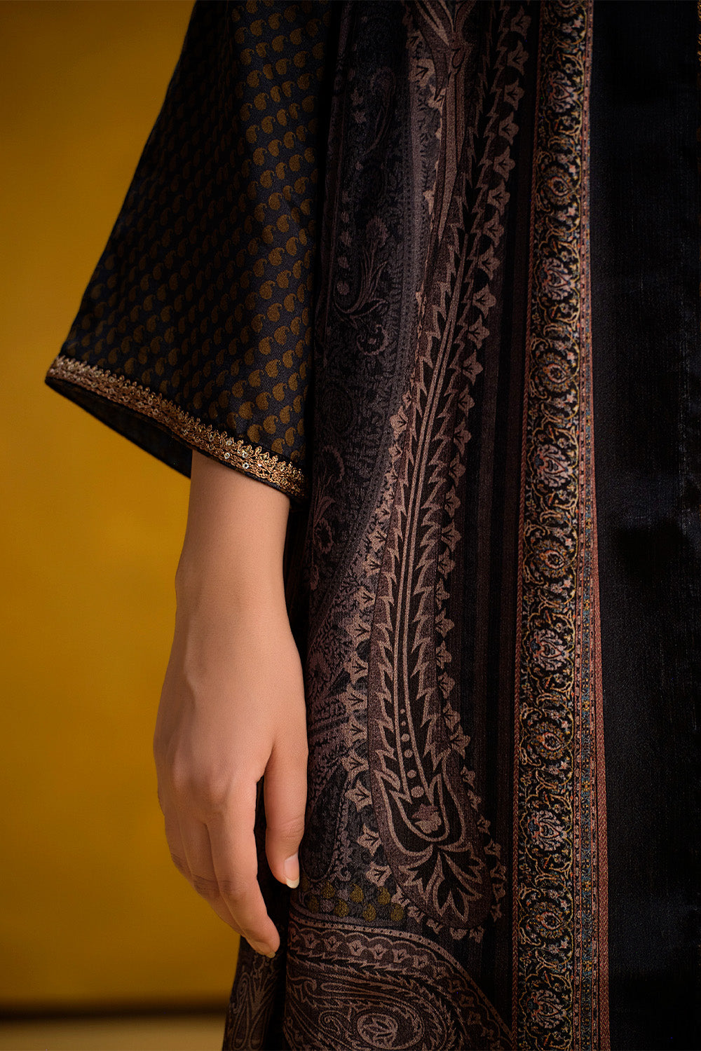 Black Color Pashmina Embroidered Unstitched Suit Fabric