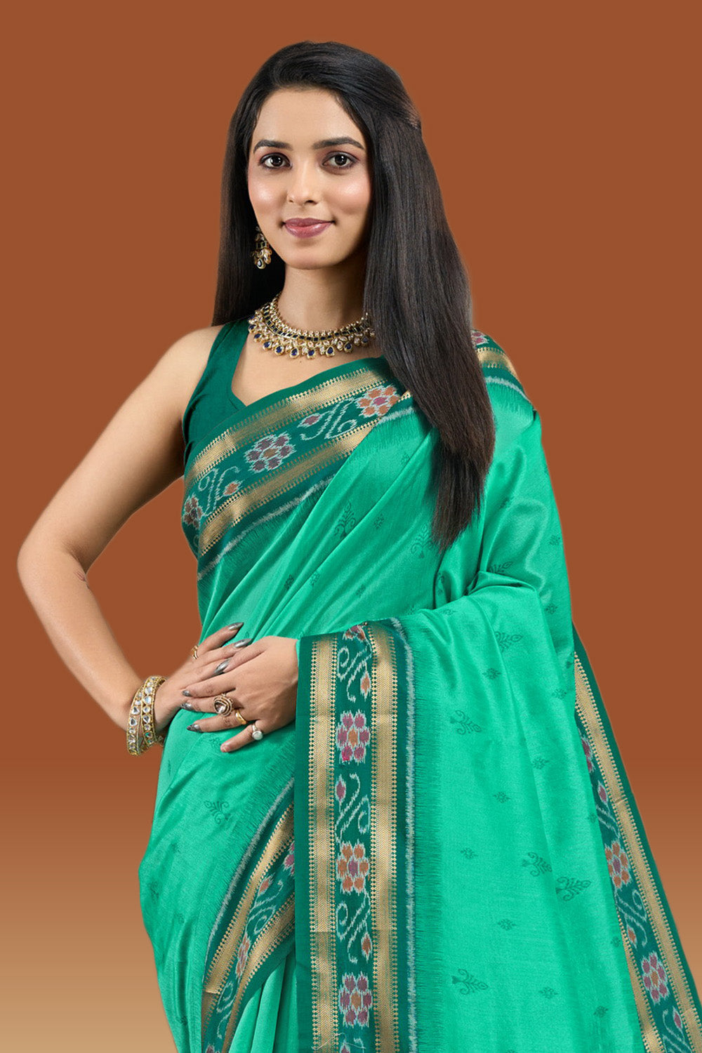 Sea Green Colour Maheshwari Cotton Woven Saree