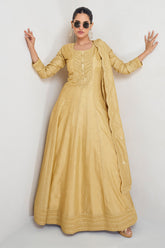 Lemon Yellow Color Silk Embroidered Anarkali Kurti