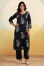 Black Color Floral Printed Long Kurta Set