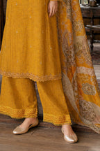 Mustard Matka Silk Embroidered Unstitched Suit Material