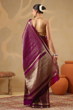 Dark Scarlet Color Zari Woven Soft Silk Saree