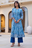 Blue Floral Printed Muslin Kurta Set