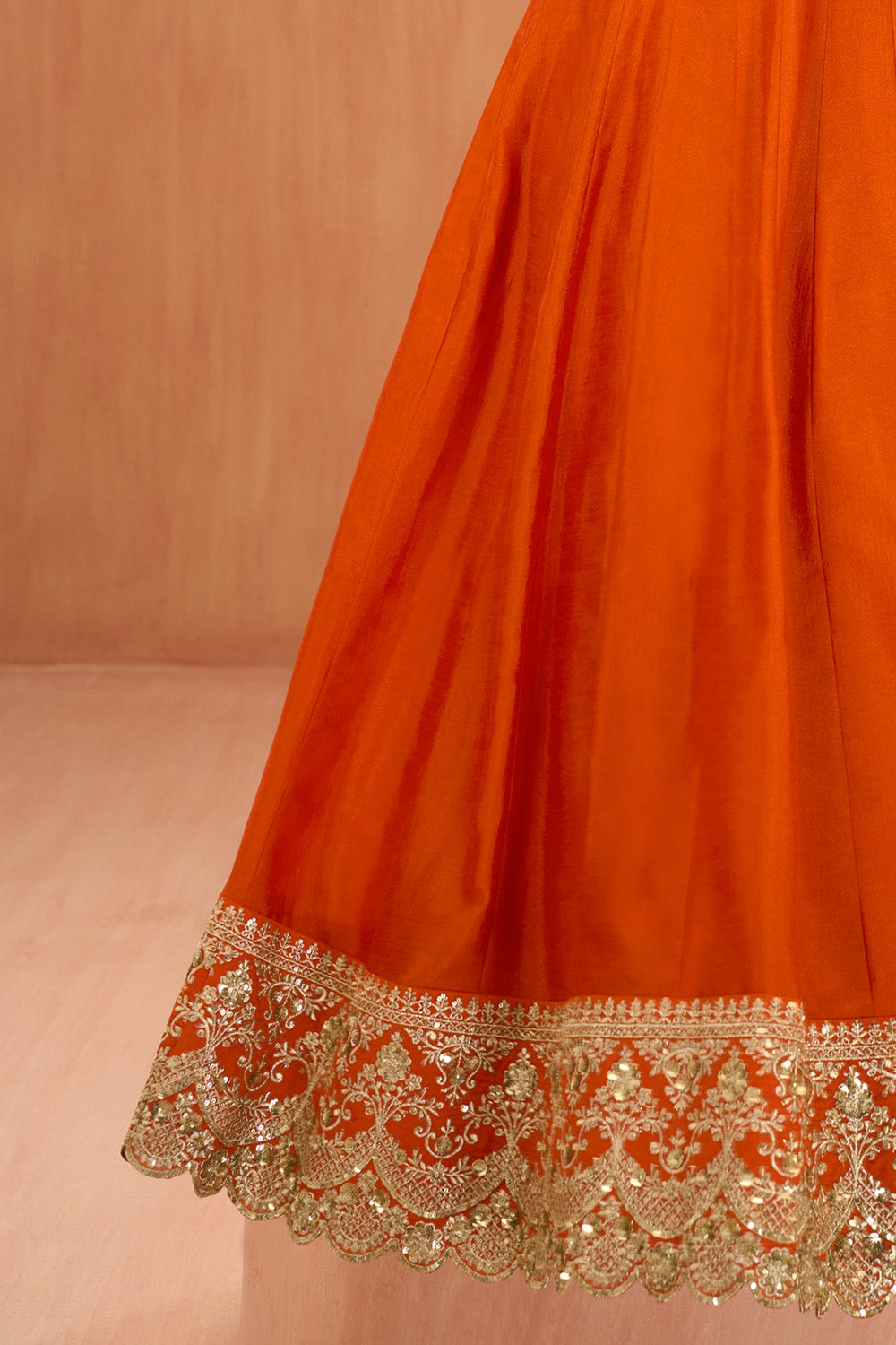 Orange Crepe Silk Zari and Sequins Embroidered Anarkali Suit