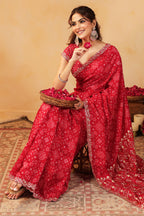 Red Color Ikat Patola Modal Silk Saree with Gota Patti Border