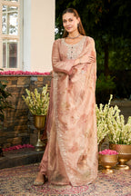 Light Peach Cut-Dana & Zari Emboidered Tissue Unstitched Suit Material