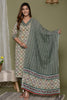 Beige & Turquoise Color Cotton Printed Suit