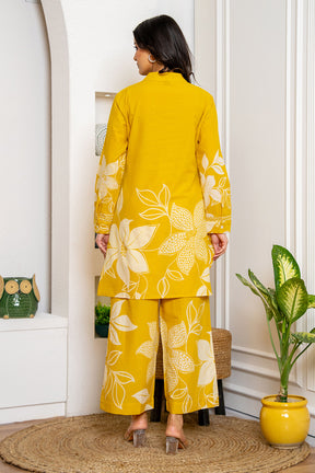 Yellow Color Cotton Printed Co-Ord Dress