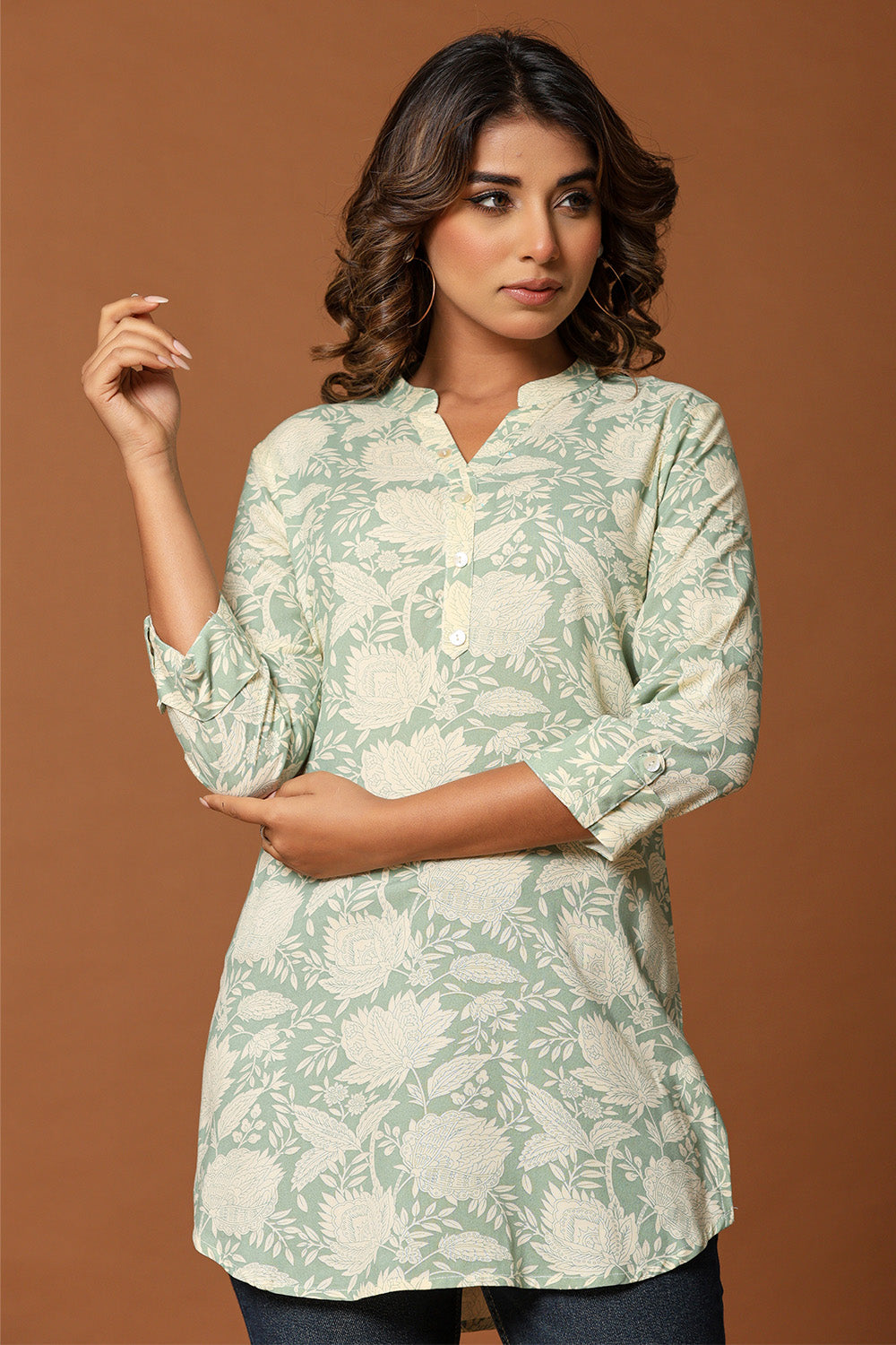 Pista Green Color Cotton Printed Tunic