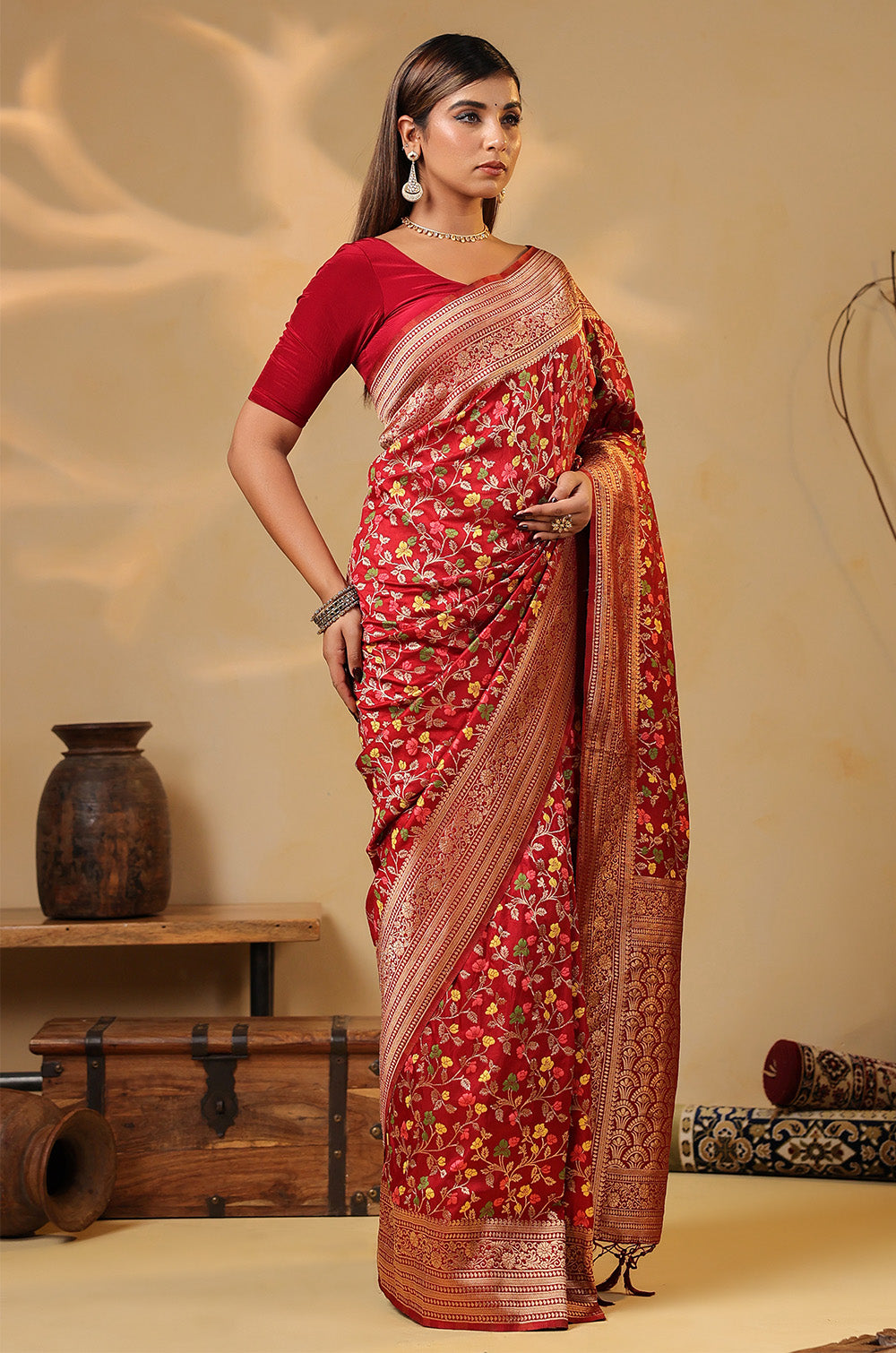 Red Silk Zari & Resham Woven Saree