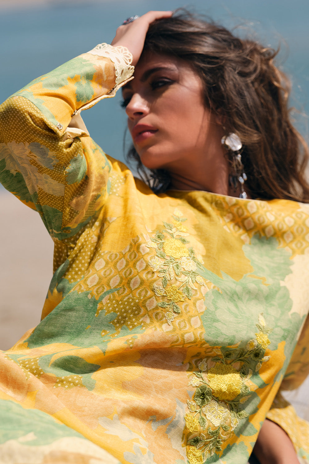 Mustard Color Printed & Resham Embroidered Cotton Unstitched Suit Fabric