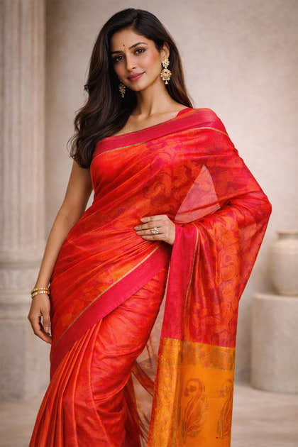 Rani Chanderi Cotton Printes Saree