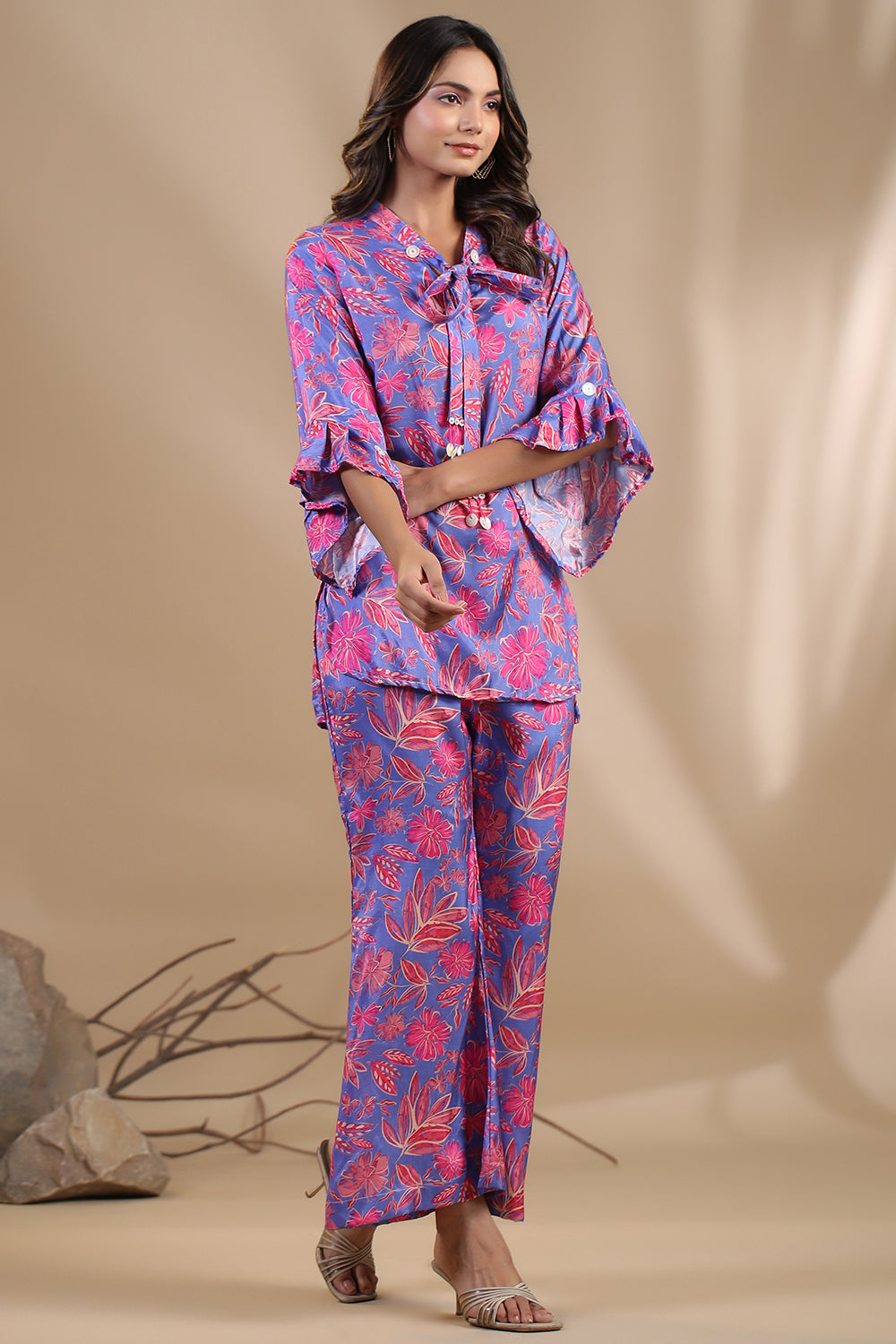 Purple Colour Muslin Printed Co-Ord Set