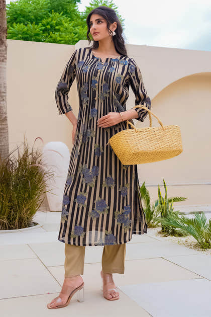 Black Muslin Floral Printed Kurta Set