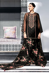 Black Kota Silk Double Layer Embroidered Unstitched Suit Fabric