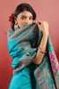 Teal Soft Silk Kalamkari Woven Saree