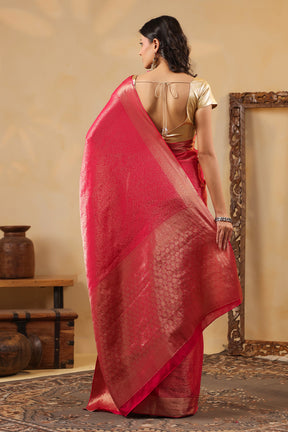 Rani Color Zari Woven Soft Silk Saree