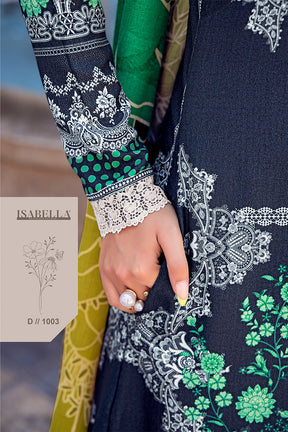 Midnight Indigo & Seagreen Color Spun Printed Unstitched Suit Fabric
