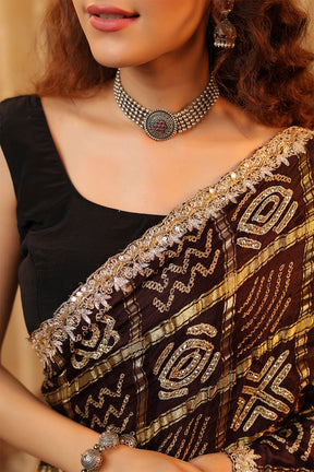 Brown Color Gharchola Pure Gajji Silk Printed And Embroidered Saree