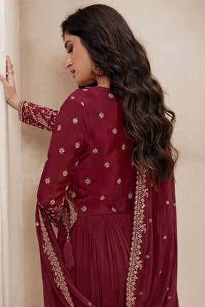 Maroon Color Alia Cut Deigned Embroidered Georgette Anarkali Suit