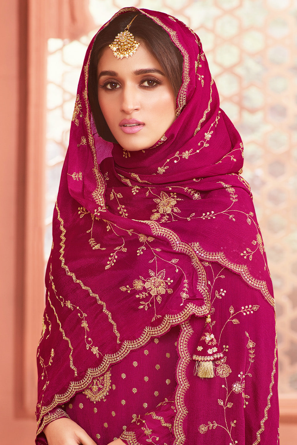 Magenta Color Silk Zari & Sequins Embroidered Unstitched Suit Fabric