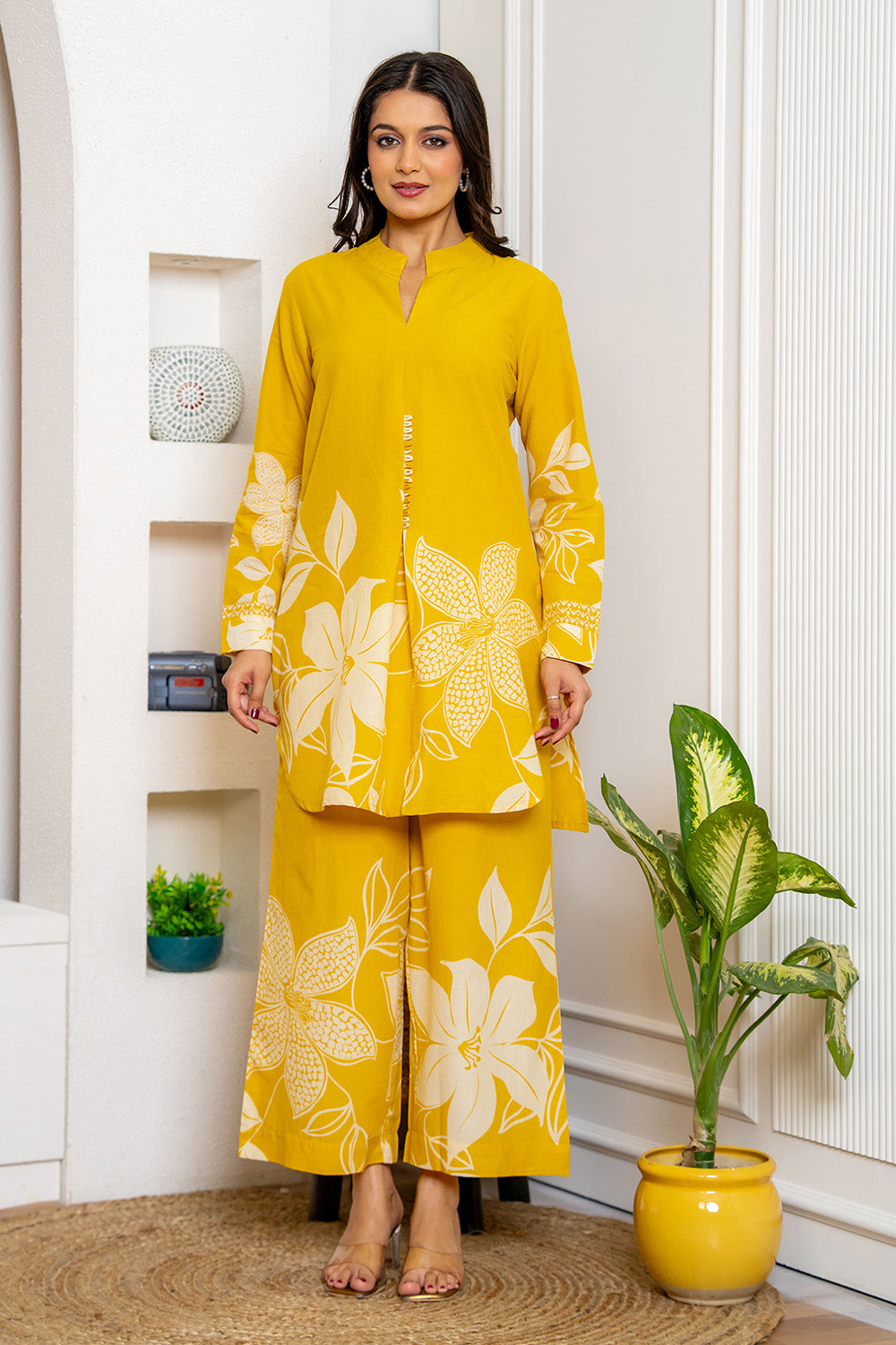 Yellow Color Cotton Printed Co-Ord Dress