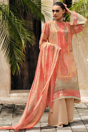 Peach Color Silk Digital Printed Unstitched Suit Material