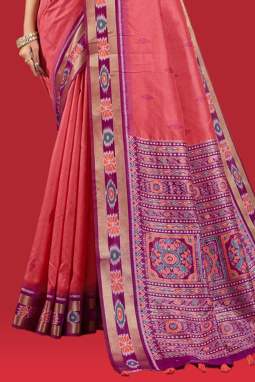 Dark Pink Color Woven Maheshwari Cotton Saree