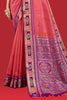 Dark Pink Color Woven Maheshwari Cotton Saree