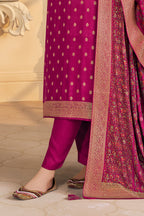 Magenta Pink Pashmina Zari Woven Unstitched Suit Fabric