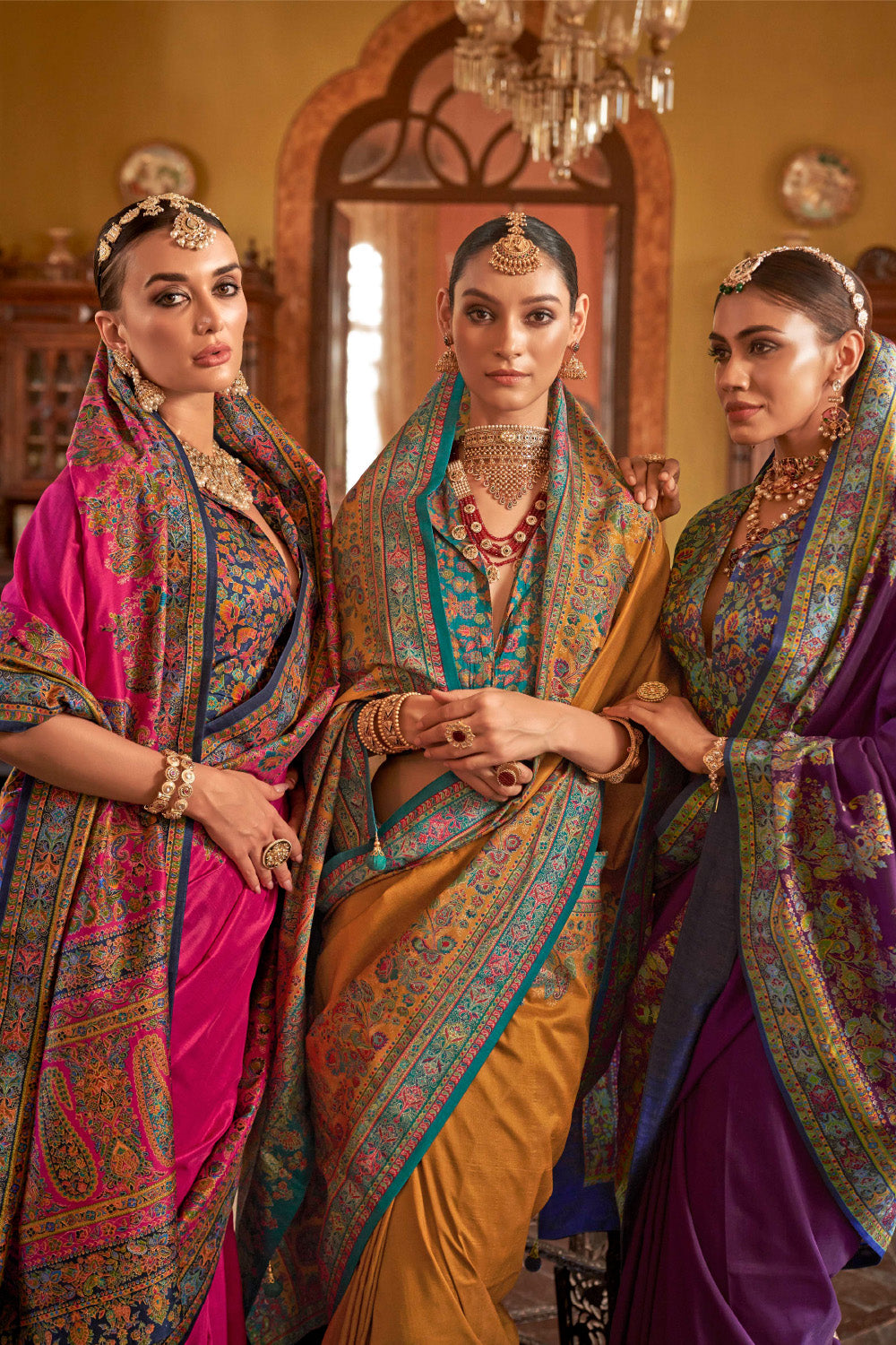 Mustard Color Gajji Silk Printed Saree