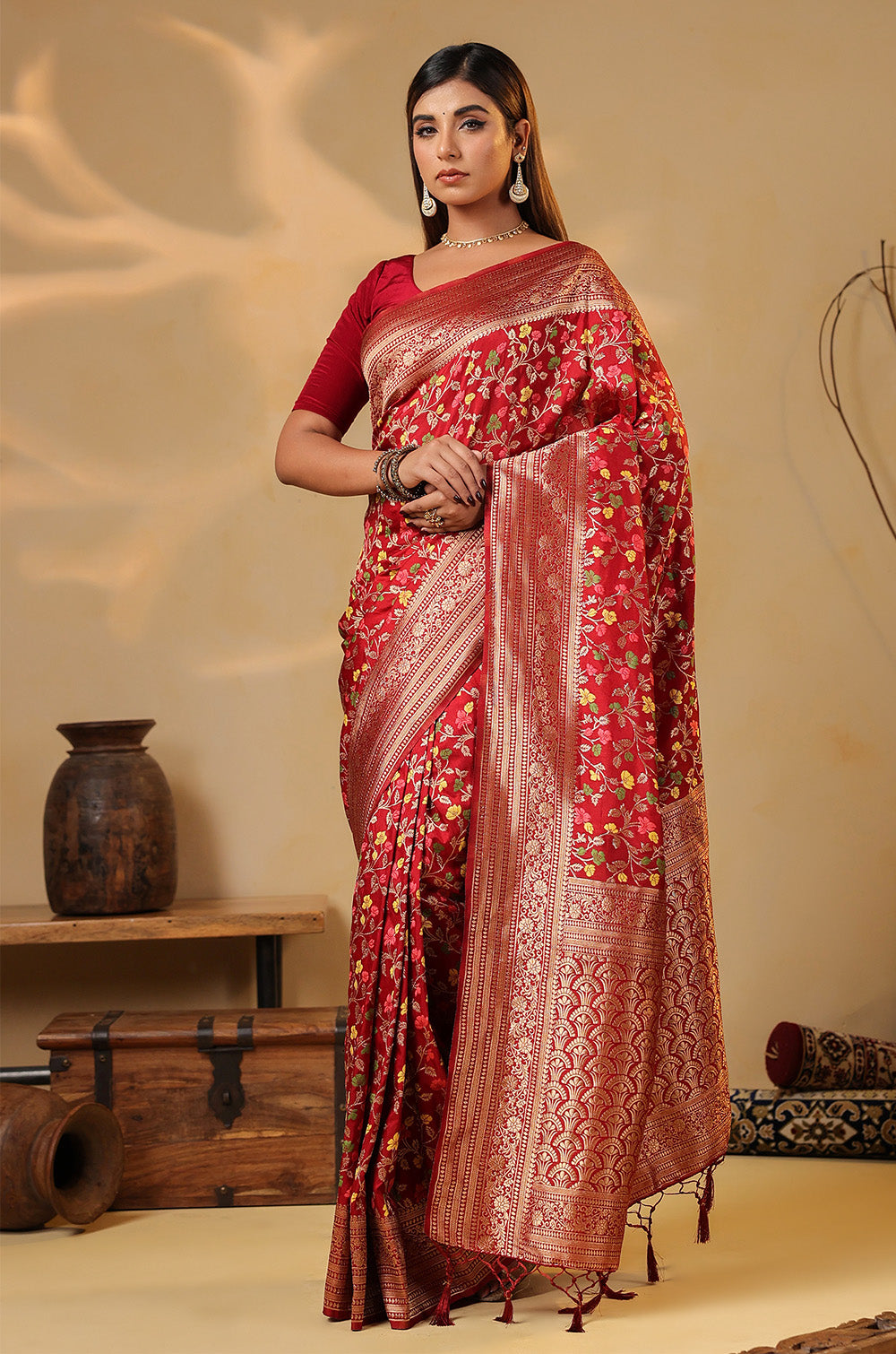 Red Silk Zari & Resham Woven Saree